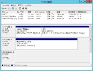 記憶域プールの設定が完了した後のディスクの管理画面
